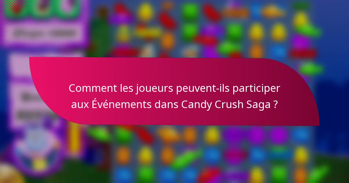 Comment les joueurs peuvent-ils participer aux Événements dans Candy Crush Saga ?